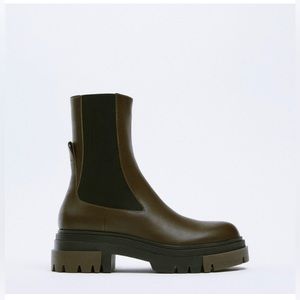 ZARA Chelsea Leather Ankle Boots Lug Soles